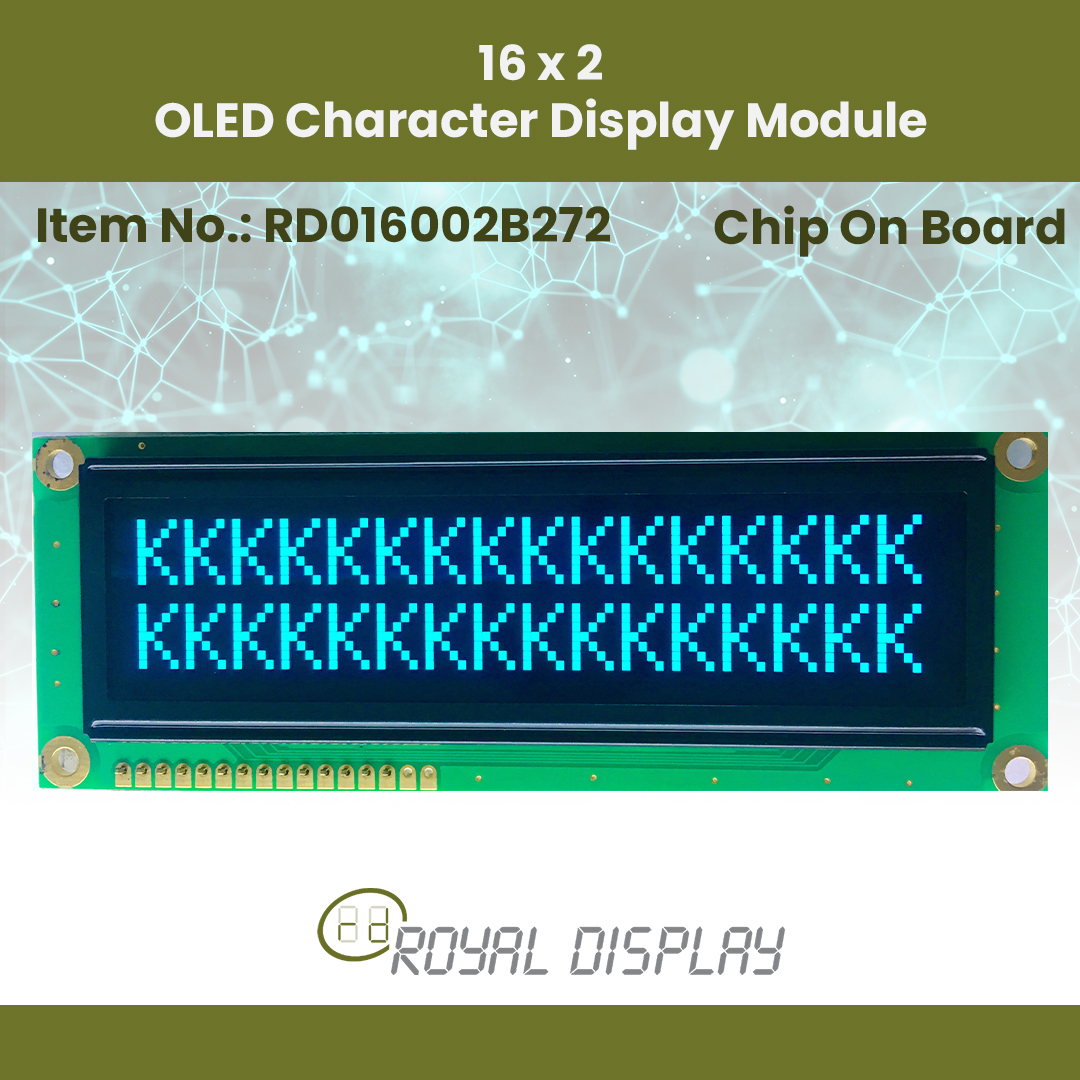 RD016002B272 | 16x2 OLED Character Display Module Chip on Board (COB)