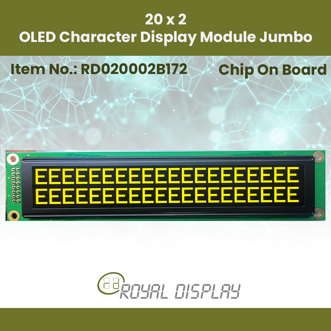 RD016002B172 | 20x2 OLED Character Display Module Jumbo Chip on Board (COB)| Royal Display