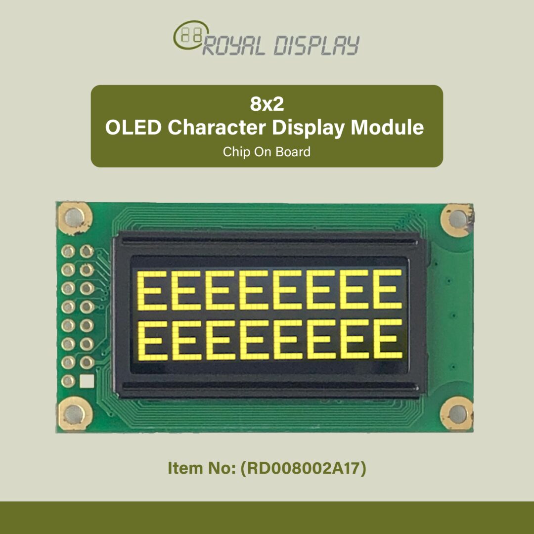 8x2 OLED Character Display Module (RD008002A17) Yellow| Royal Display